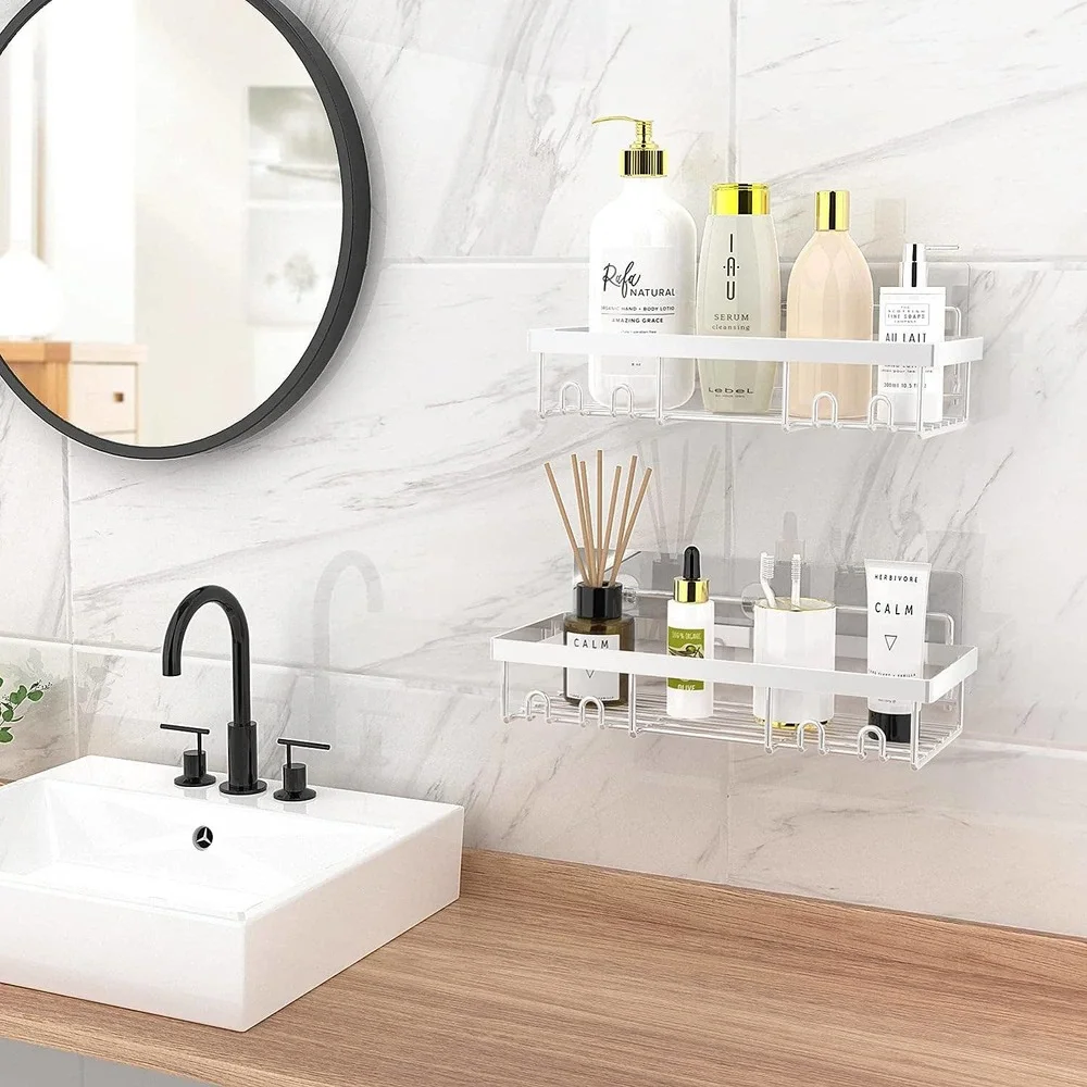 Moforoco Shower Caddy Shelf Organizer Rack, Self Adhesive White Basketsf